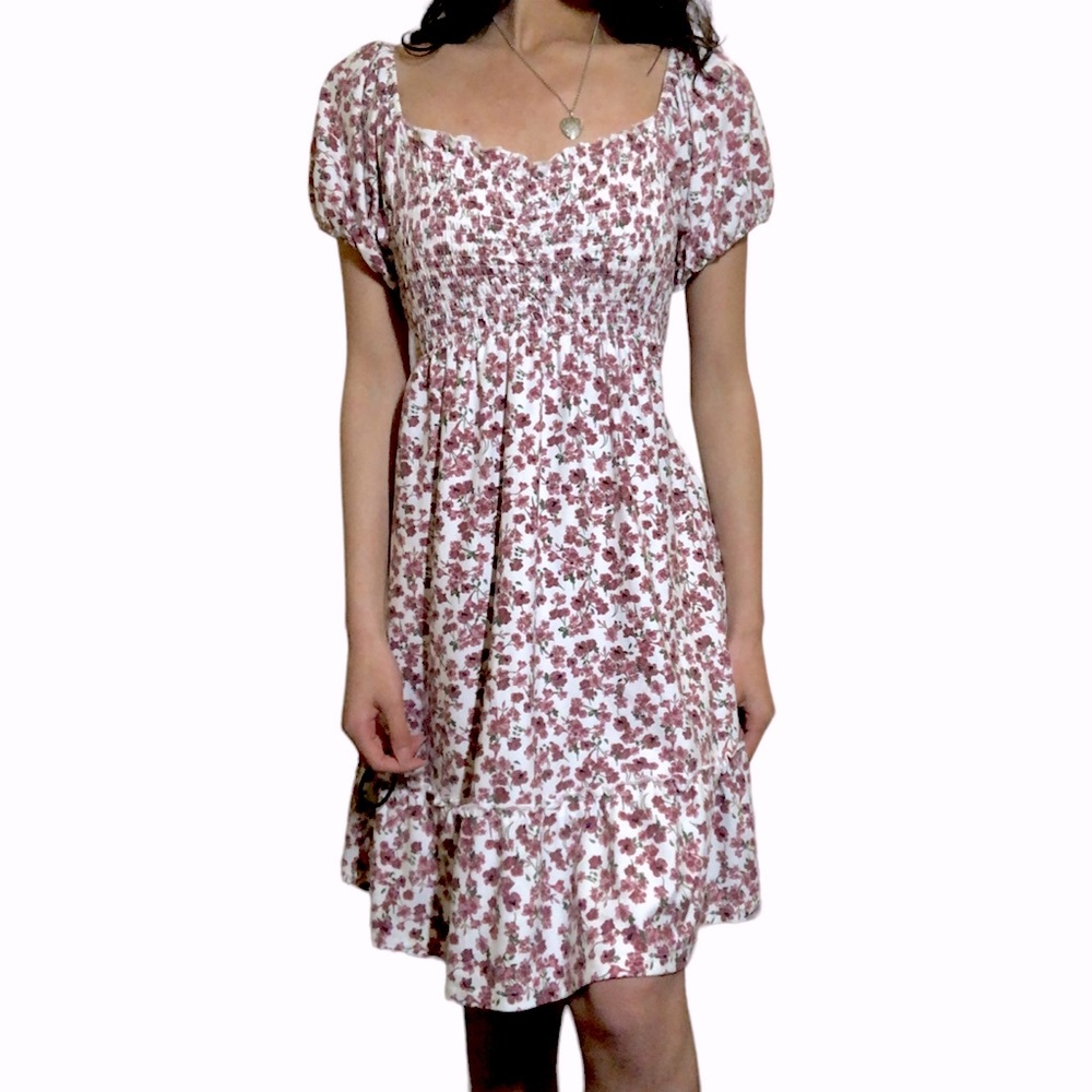 Pink and White Floral Cottage Core Dress